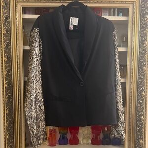 Mimi Chica Black Blazer with Silver Sequin Sleeves